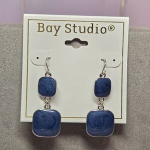 Bay Studio Silver and Blue Square Earrings